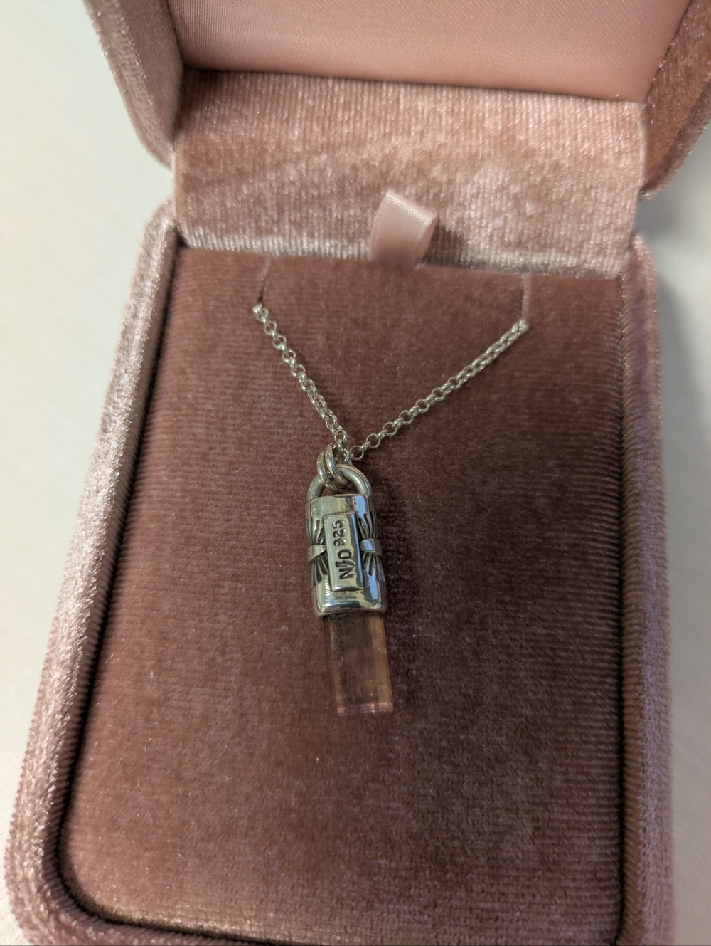 Numi Olive Pink Tourmaline Eye Talisman With Sterling Silver Necklace - Picture 5 of 5
